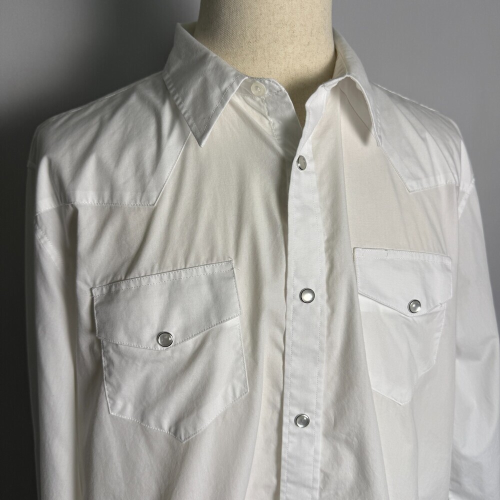 Gibson Men's XXL Western Shirt Solid White Pearl Snap Buttons Chest Pockets